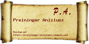 Preininger Aniziusz névjegykártya